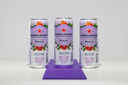 San Pellegrino Momenti fruit mineral waters on the purple background