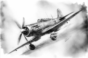 illustration of a vintage fighter plane. sketch. Generative AI