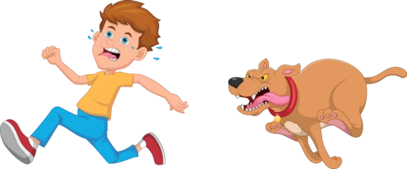 Foto auf Acrylglas Affe cartoon dog chasing boy