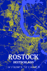 Nachtblaue moderne ästhetische Rostock Stadtkarte 
