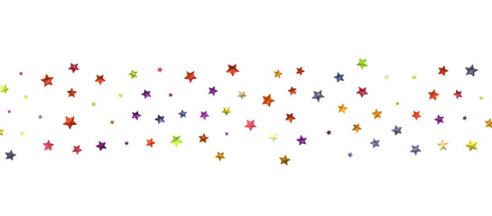 Banner with colour decoration. Festive border with falling glitter dust and stars.