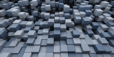 3d rendering abstract background of randomly positioned ascending dark cubes.