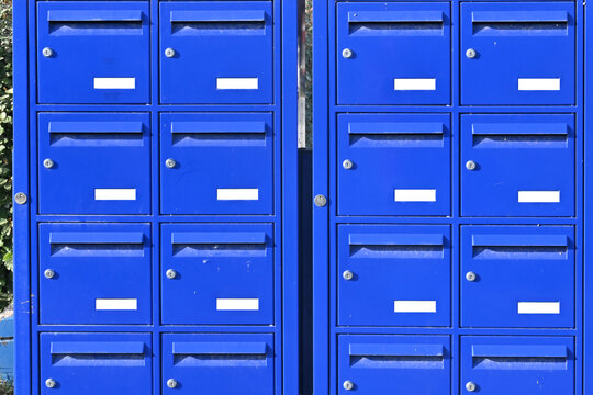 set of mailboxes in blue color
