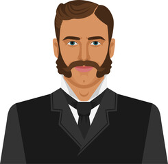 Man with mustache and sideburns in retro suit