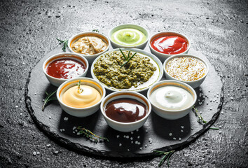 Obraz na płótnie Canvas Fresh prepared with different sauces.