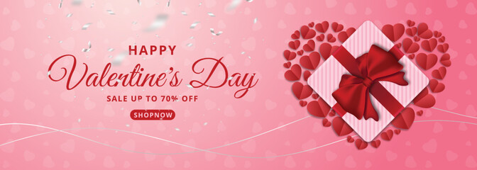 Valentines day sale vector banner, valentines day promotion, Can be used for Wallpaper, flyers, invitation, posters, brochure, banners. Vector illustration.