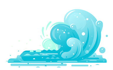 Simple waves of water in flat style isolated, big blue ocean wave in side view, wonderful big surfing wave