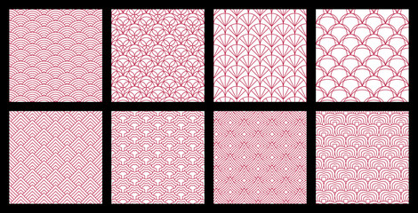 Viva Magenta seamless pattern set. Geometric vector art.