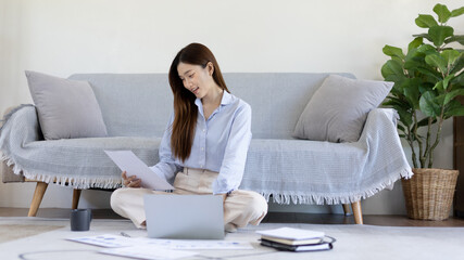 Work from home, College student is analyzing data or doing homework assignments in her house, Use your laptop to search for information and educate yourself at home, Stay home, Internet learning.