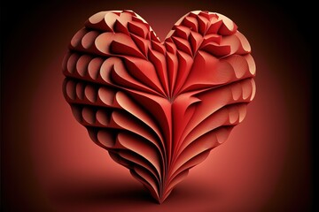 Happy Valentines day Red Heart from paper style. Generative AI