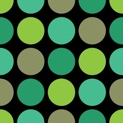 Tile vector pattern with green polka dots on black background for seamless decoration wallpaper
