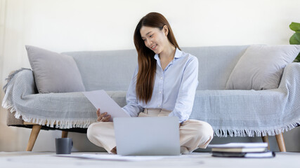 Work from home, College student is analyzing data or doing homework assignments in her house, Use your laptop to search for information and educate yourself at home, Stay home, Internet learning.