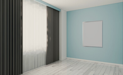 Blank paintings.  Mockup.. Open space office interior with like conference room. Mockup. 3D rendering.