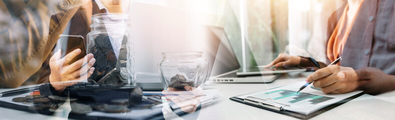 Businessman using mobile smart phone. Business global internet connection application technology and digital marketing, Financial and banking, Digital link tech, big data.