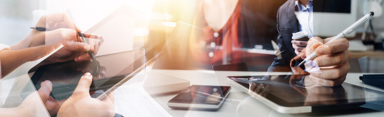 Businessman using mobile smart phone. Business global internet connection application technology and digital marketing, Financial and banking, Digital link tech, big data.