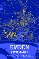 Nachtblaue moderne ästhetische Stadtkarte Emden