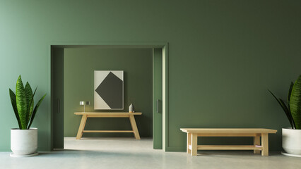 Green wall foyer hallway and lobby - 3D 

rendering