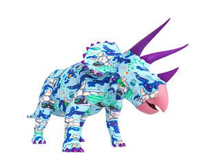 triceratops on astronaut texture is standing up in side view © DM7