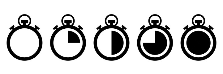 Fototapeta premium Timer and stopwatch vector icons set. Countdown timer vector icons. Time management. Deadline, punctuality and time management and optimization Countdown 5, 10, 20, 30, 60 minutes. Vector illustration