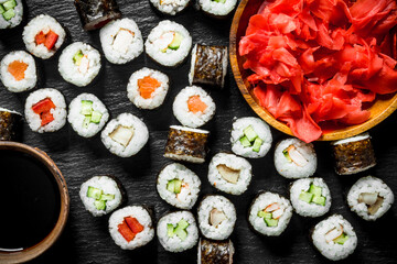 Classic Japanese rolls with ginger and soy sauce.