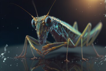  bioluminescent praying mantis, in nature,