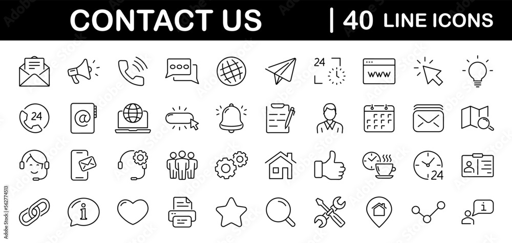 Poster contact us set of web icons in line style. social media network icons for web and mobile app. custom