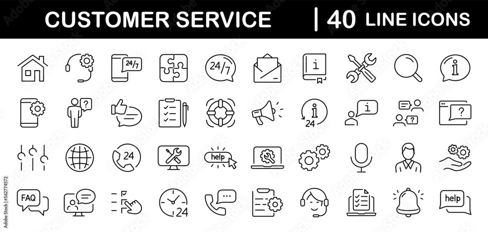 Leinwandbilder customer service set of web icons in line style. help and support. support and service icons for web