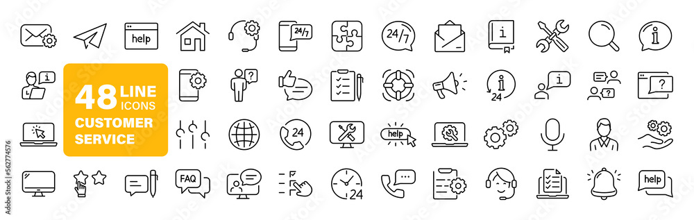 Poster customer service set of web icons in line style. help and support. support and service icons for web
