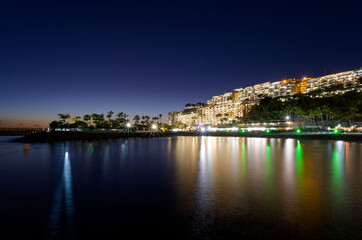 Obraz premium Anfi del Mar beach blue hour Gran Canaria Spain sunset