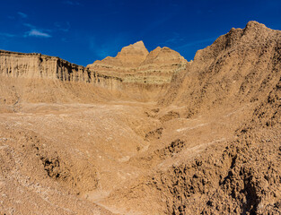 Ridgeline of Eroded Peaks on The Castle Trail,  Badlands National Park, South Dakota, USA