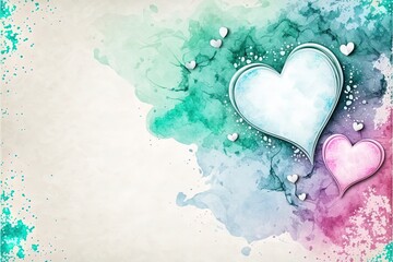 Colorful watercolor hearts frame space for text