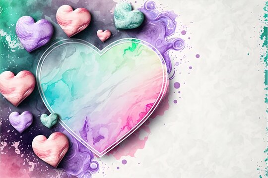 Marble colorful hearts frame space for text