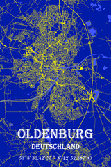 Nachtblaue schön ästhetische Stadtkarte Oldenburg