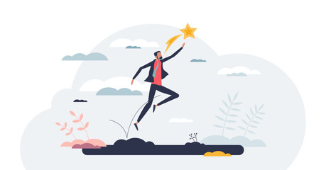 Opportunity advantage for business achievement boost tiny person concept, transparent background. Catching career target or business goals with effective strategy and determination illustration.