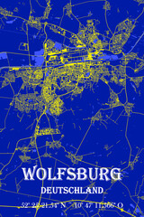 Nachtblaue schön ästhetische Stadtkarte Wolfsburg