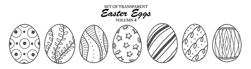 Cute hand drawn isolated gray outline easter eggs on transparent background png file (Vol.4)