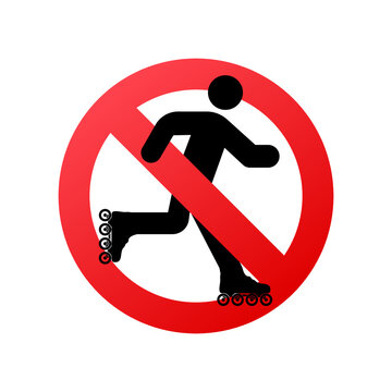 No roller skates sign, label. Warning icon. Vector stock illustration