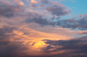 Beautiful landscape in the sunset sky, bright colors of the evening sky