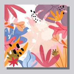 Illustration vector EPS 10 print, hand draw painted abstract organic shapes botanical garden, contemporary aesthetic boho mid century modern art in Scandinavian nordic design style

