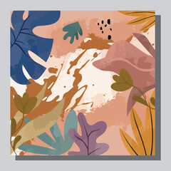 Illustration vector EPS 10 print, hand draw painted abstract organic shapes botanical garden, contemporary aesthetic boho mid century modern art in Scandinavian nordic design style
