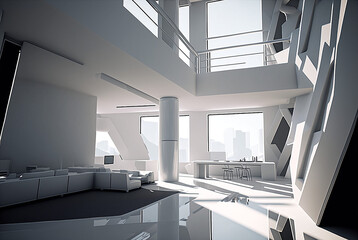 Fototapeta na wymiar Generative AI luxurious interior design of open space living room.
