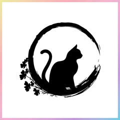 Crescent Moon Cat Animal Flower Silhouette Design Artwork