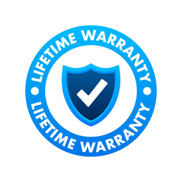 Flat banner with red lifetime warranty. Flat vector illustration character