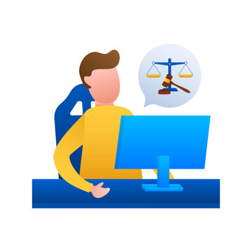 Legal advice. Justice, consultation. Client questions. Online lawyer assistance. Vector stock illustration.
