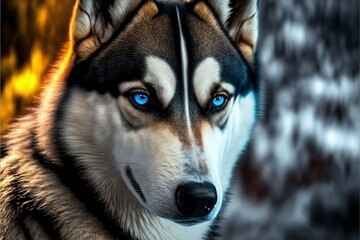 Colorful Close-Up of a Husky. Created by Generative AI