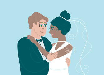 Happy newlyweds. The groom carrying the bride holds her in his arms.