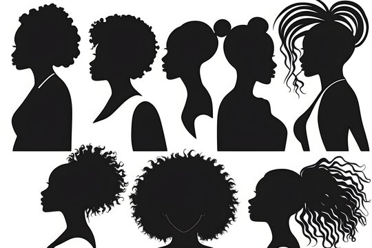 Black woman with beautifully curled hair that is hand-drawn. Girl with long lashes and finely sculpted eyebrows. Vector typeface for a business visit card idea. generative ai ideal salon appearance.	