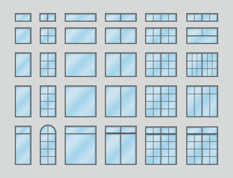 Vector set of windows / doors to use in architectural projects - facade design - ambiance - humanization.