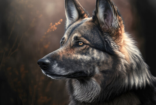 portrait of a dog saarloos wolfdog - Canis lupus familiaris - Digital Painting - Generative AI