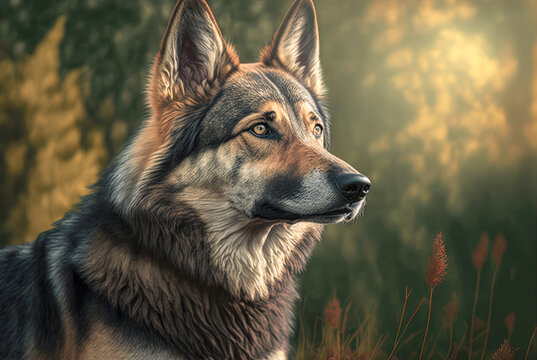 portrait of a dog saarloos wolfdog - Canis lupus familiaris - Digital Painting - Generative AI
